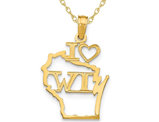 14K Yellow Gold Solid Wisconsin State Charm Pendant Necklace with Chain